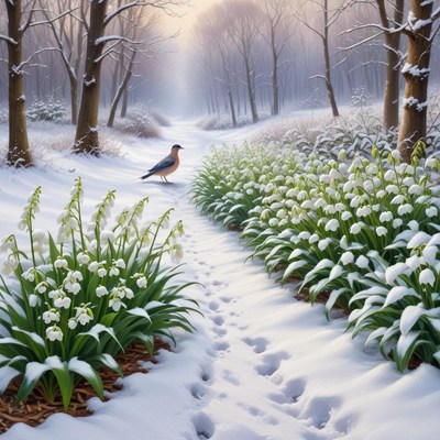 Winter morning in a snowy forest