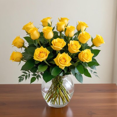 Vibrant yellow roses in a vase