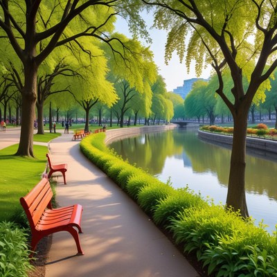 Serene park by the river