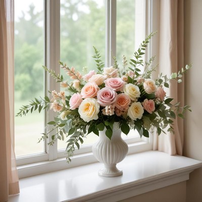 Beautiful pink and cream rose arrangement