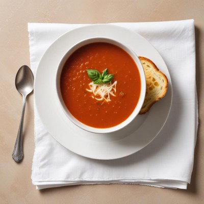 Delicious tomato soup with bread
