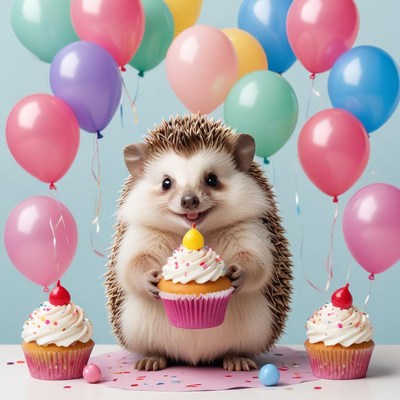 Hedgehog celebrates with cupcakes