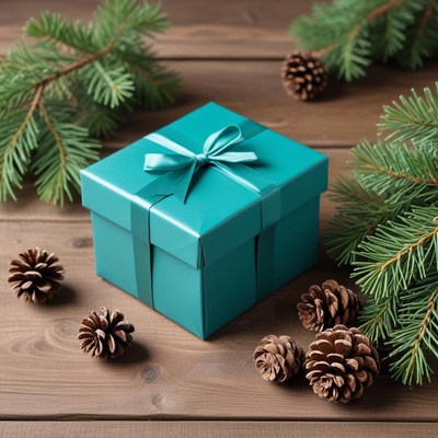 Holiday gift on rustic table