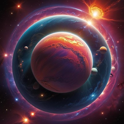 Colorful cosmic scene with planets and stars