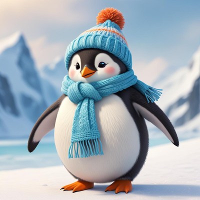 Penguin wearing winter clothing