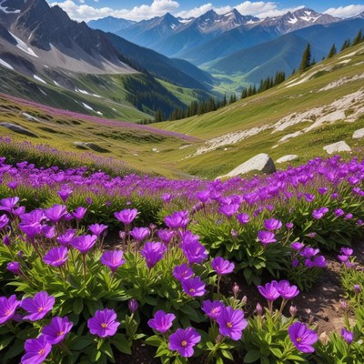 Vibrant wildflowers in mountain valley