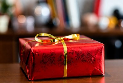 Wrapped gift on a table