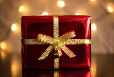 Holiday gift wrapped in red