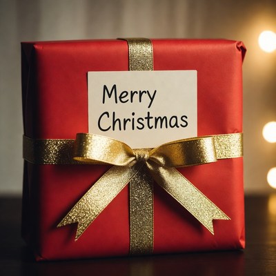 Festive gift with shiny bow