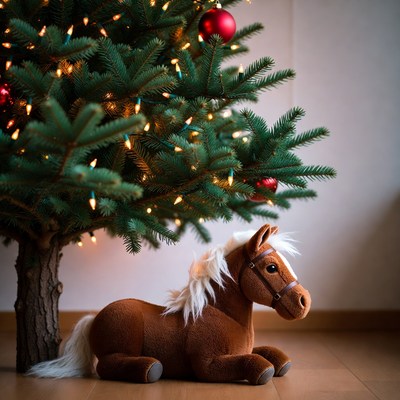Cozy christmas scene with plush horse