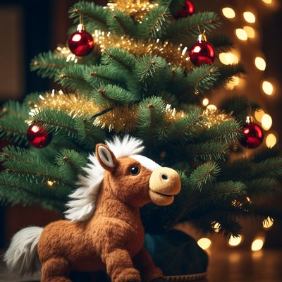 Christmas tree with stuffed horse