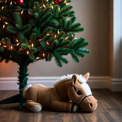 Cozy christmas scene with plush horse