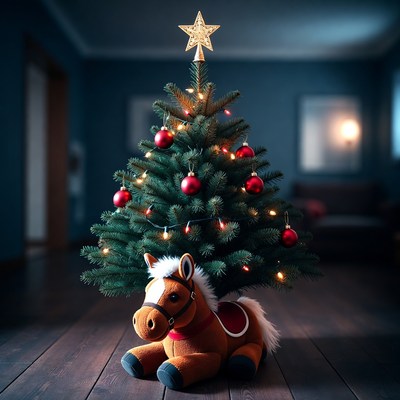 Festive decor with plush horse