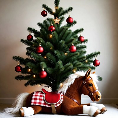 Festive christmas tree with toy horse