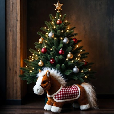 Holiday decorations with plush horse