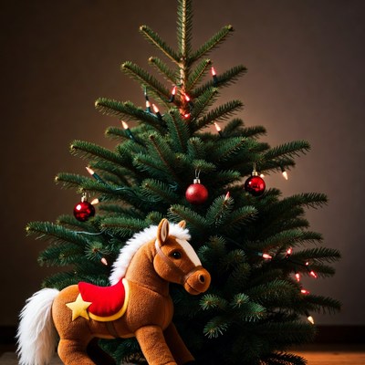Festive tree with stuffed horse