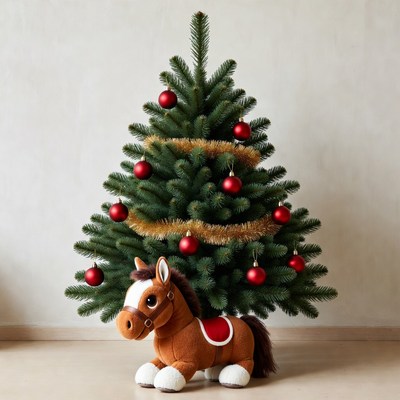 Christmas tree with plush horse