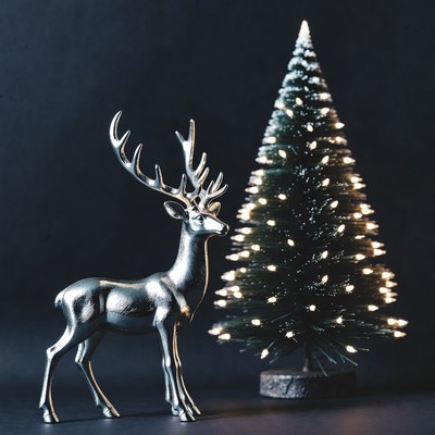 Metallic reindeer and christmas tree display