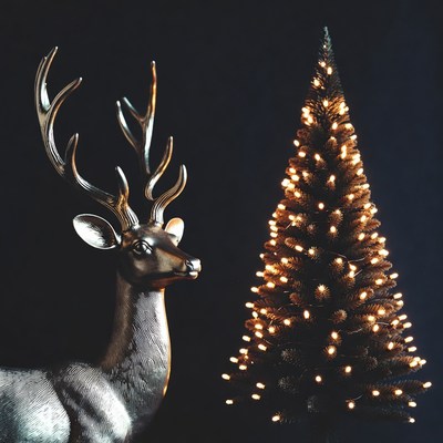 Festive deer and illuminated tree