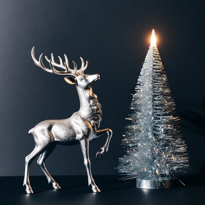 Silver deer and sparkling tree display