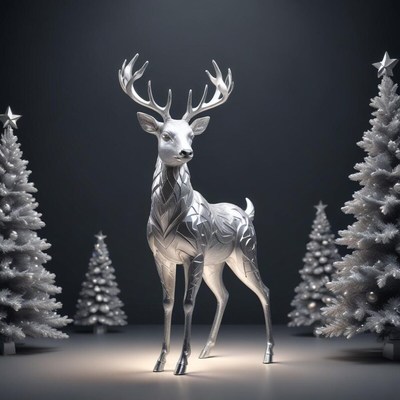 Metallic deer decoration in winter scene