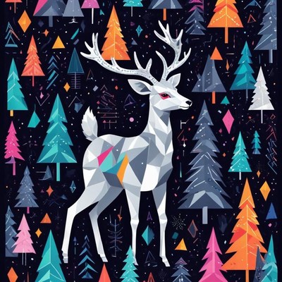 Stylized deer among colorful trees