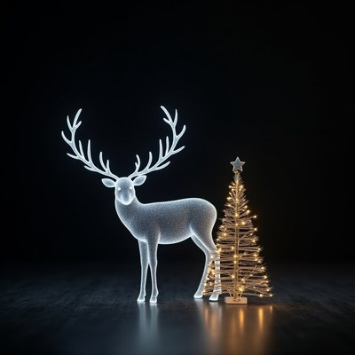 Sparkling deer and tree decoration display