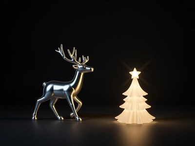 Silver reindeer beside glowing tree