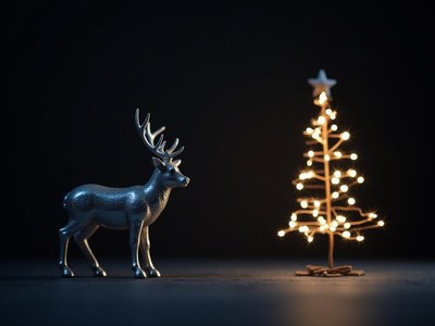 Decorative silver deer and light tree