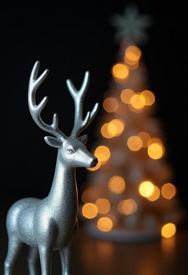 Silver deer by glowing tree