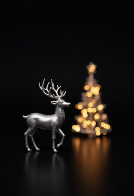Silver reindeer with christmas tree lights