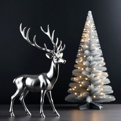 Sparkling silver reindeer by festive tree