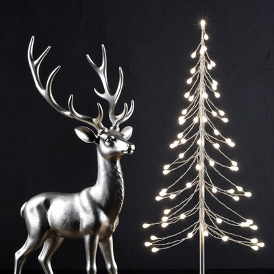 Decorative reindeer and lighted tree
