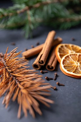 Cozy winter spices and decorations