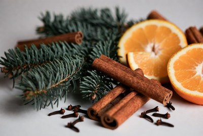 Cinnamon, orange, and pine arrangement