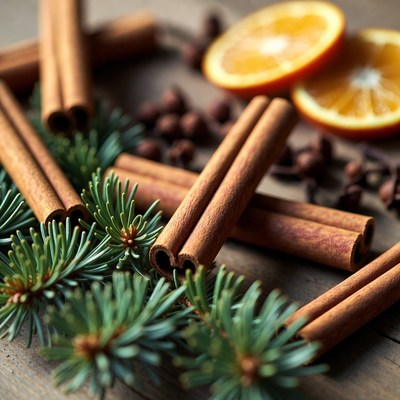 Winter spices with orange slices