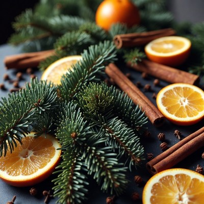 Festive oranges and cinnamon display