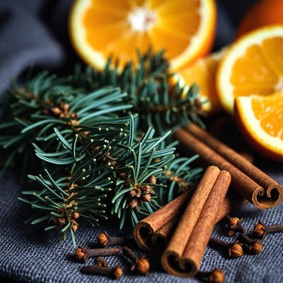 Aromatic spices with fresh oranges