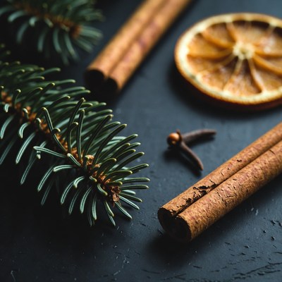 Festive spices with pine and citrus