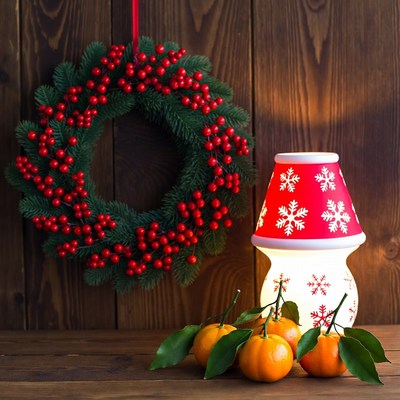 Festive wreath and citrus display