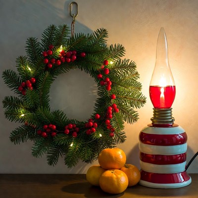 Festive wreath and lantern display
