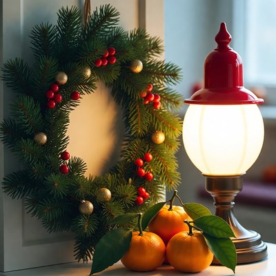 Warm holiday decorations with oranges