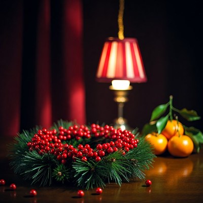 Festive decorations with red berries