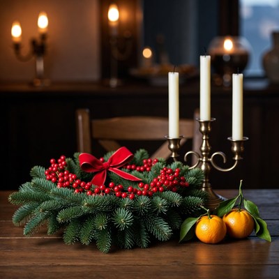 Festive table centerpiece during winter