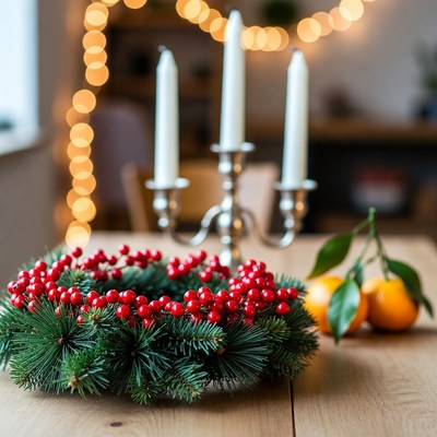 Festive table centerpiece with candles