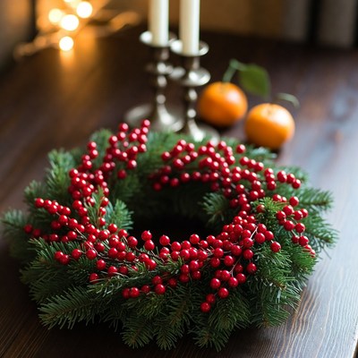 Festive winter wreath with berries