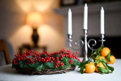Holiday table setting with decorations