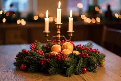 Festive candle arrangement on table