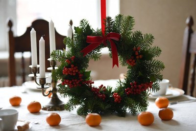 Festive wreath and table setting