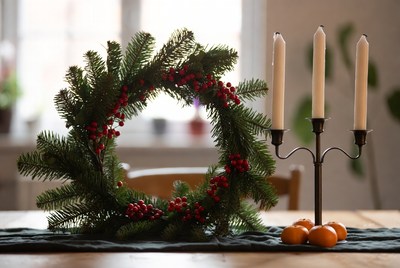 Festive decoration on wooden table